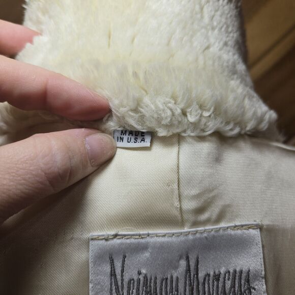 Vintage‎ 80s Neiman Marcus Womens Faux Fur Heavy Coat Medium Glam City Cream - Picture 12 of 13